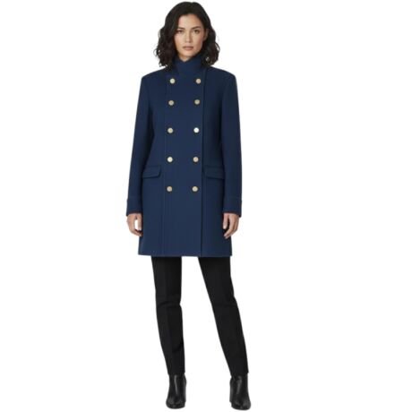 Women's Navy Blue Wool Blend Double Breasted Peacoat Gold Button Winter Overcoat L