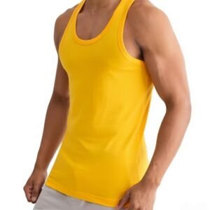Mens Gym Vest Regular Fit Sleeveless Tank Top Polyster Summer Wear Sports Running Workout Sando Undershirt (in, Alpha, Yellow)
