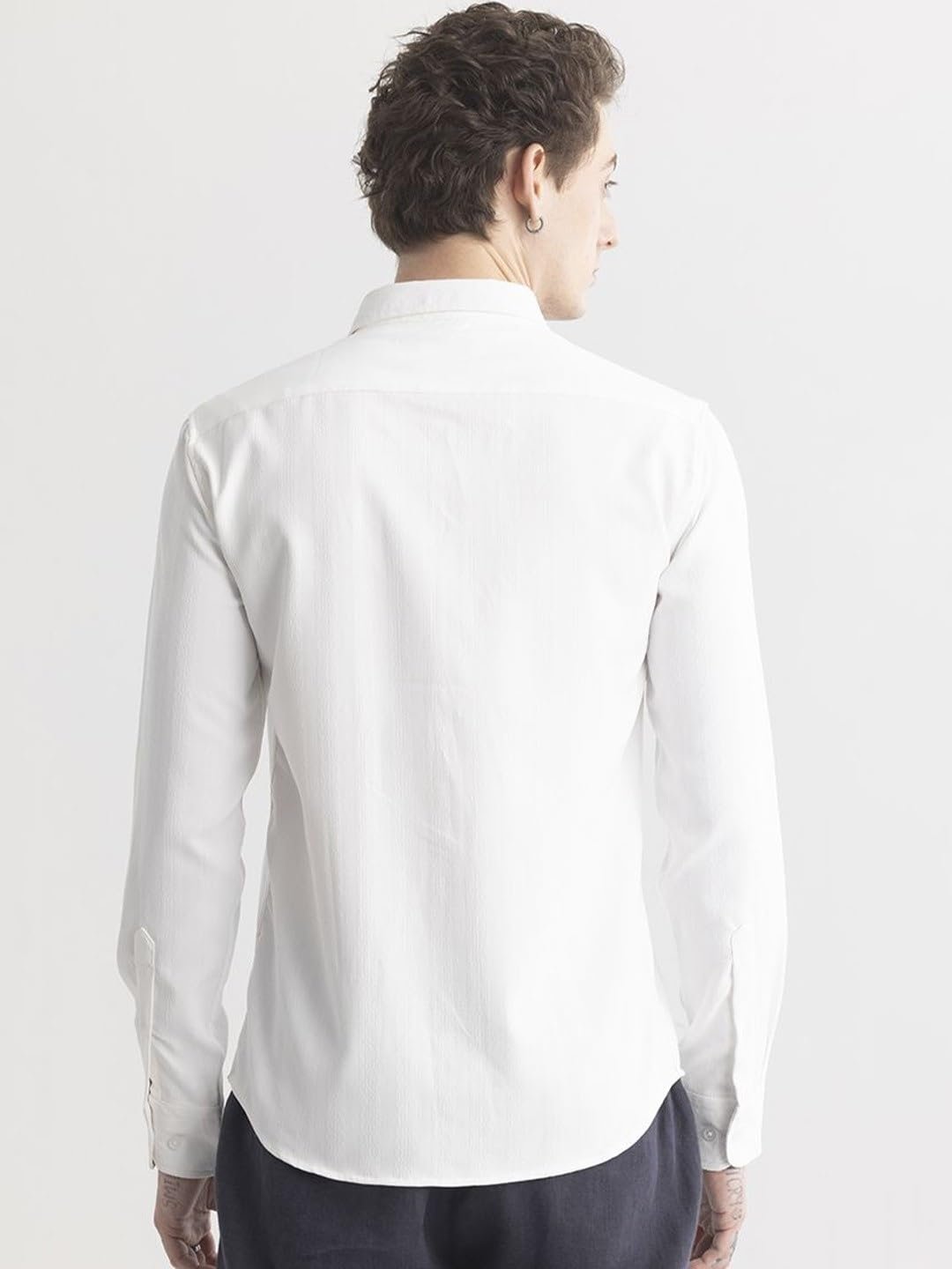 Men's Cotton Casual Solid Plain Formal/Semi Formal Stylish Latest Plain Slim Fit Shirt for Men Casual Ivory White Plus Size Shirt for Men (Ivory-White; Large) - Image 3