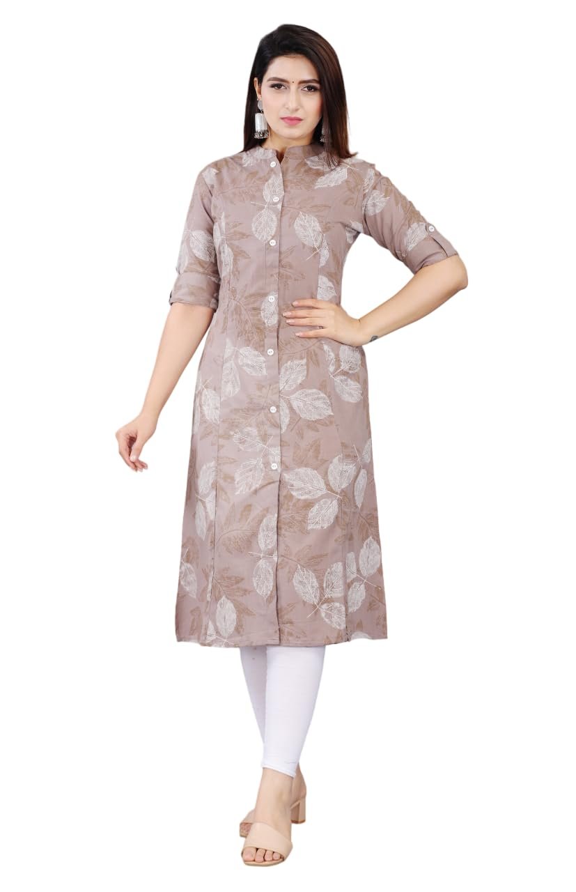 Mintmarie Womens Rayon Flax Aline Regular Fit Kurti With Mandarin Collar, Printed Calf Length Elbow Sleeve Tunic For Formal & Casual Wear (Xxxlarge, Light Blue)