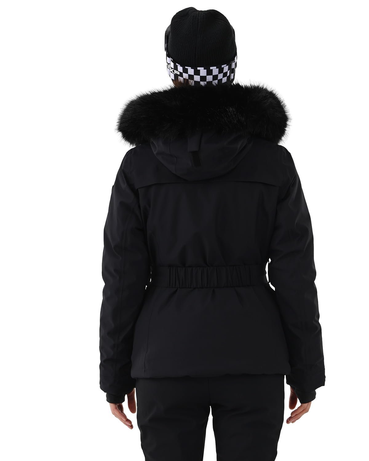 Womens Ski Jacket Fitted Belted Snow Coat with Fur Hood - Image 2