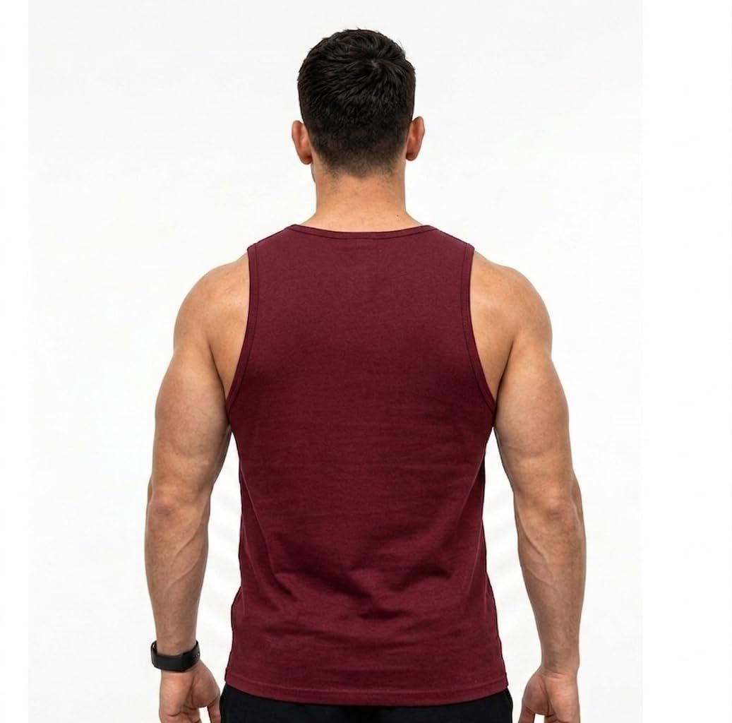 Pack of 2 Tank Tops Sleeveless T-Shirt for Men Gym Wear Vest Printed Stylish Round Neck Running for Sports Workout Fitness & Casual or Beach Wear (in, Alpha, 2XL, Regular, Maroon(Become)&Sky) - Image 3