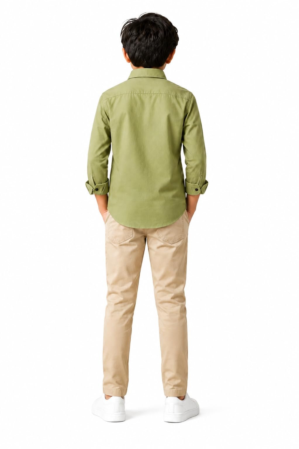 Boy Premium Cotton Blend Regular Fit Full Sleeves Plain Shirt for Boys with Elegant Design | Stylish & Comfortable Shirt for Casual Outings (in, Age, 14 Years, 15 Years, Regular, Boys, Olive Green) - Image 7