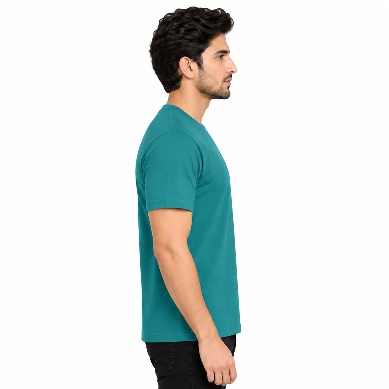 Men's Solid Round Neck Half Sleeve T-Shirt, Regular Fit Casual Wear Top(Green) - Image 3
