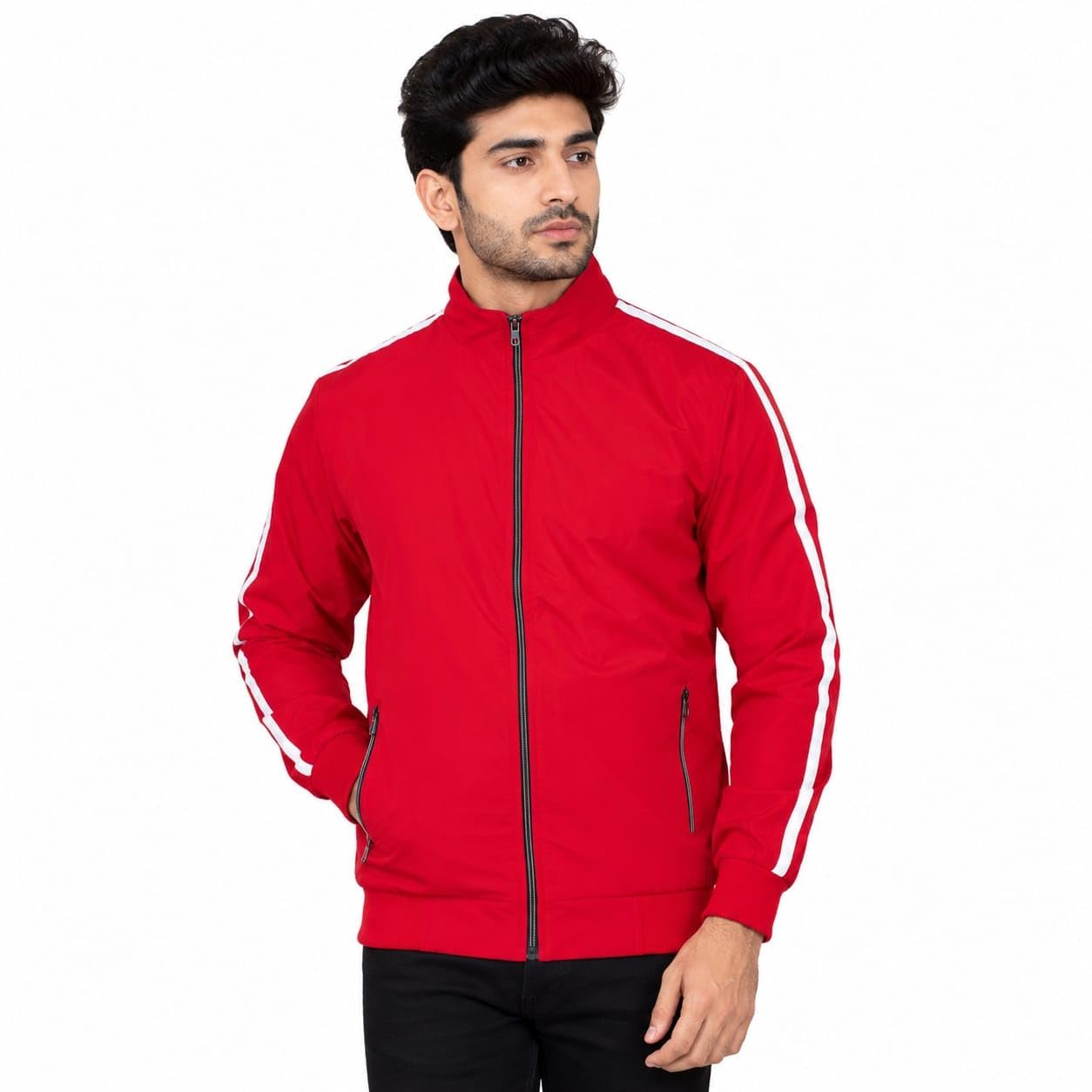 Men's Red Windcheater Jacket with White Stripe Detail 2XL