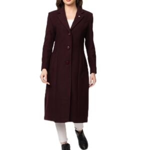 Winter Wear/Casual Wear/Outdoor Wear/Wool Blend/Collared/Solid/Full Sleeve Women's Coat (4164-WINE)