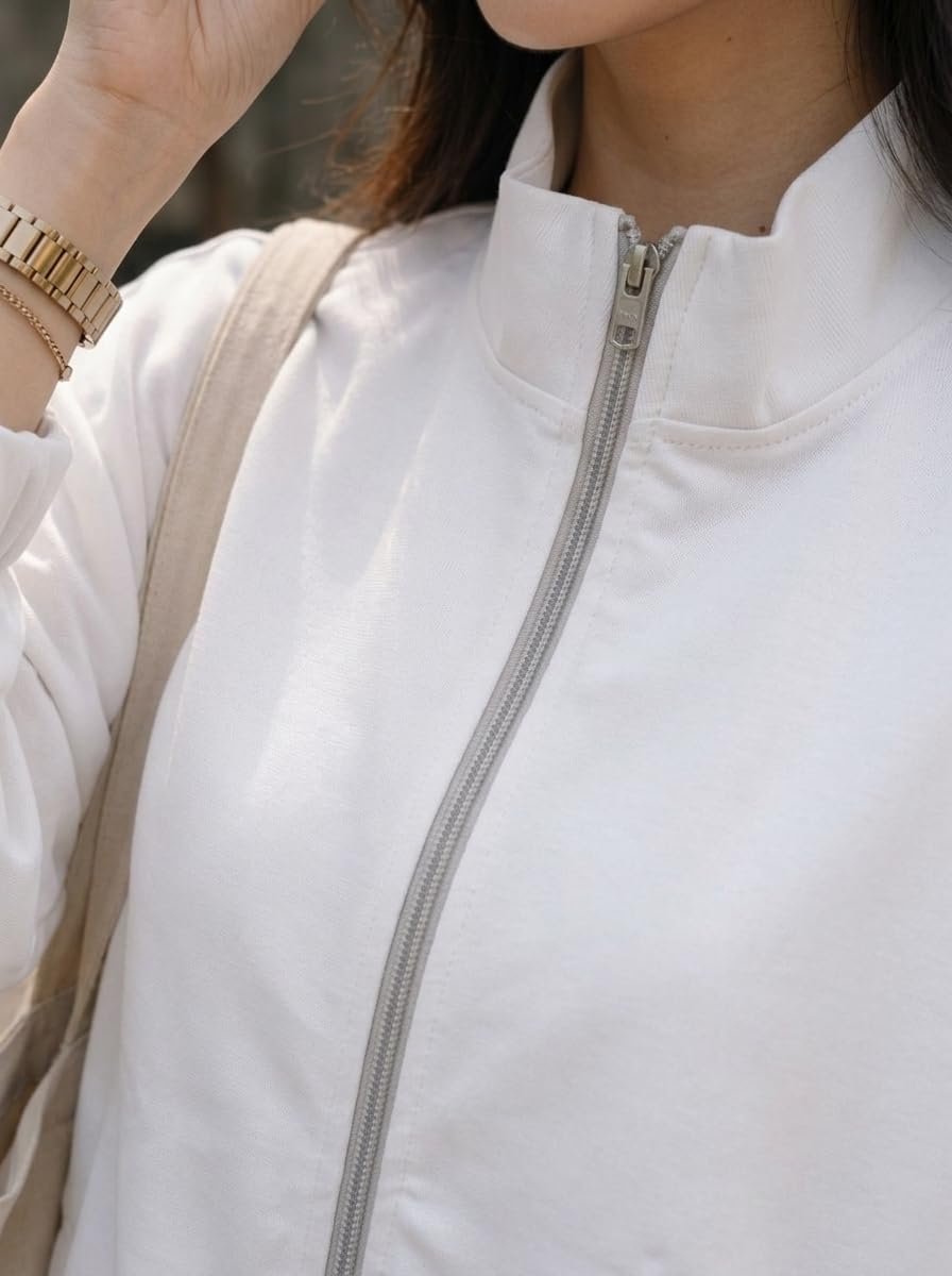 White Full Sleeve Jacket Women Winter Coat Warm Quilted Zip Up Outerwear - Image 5