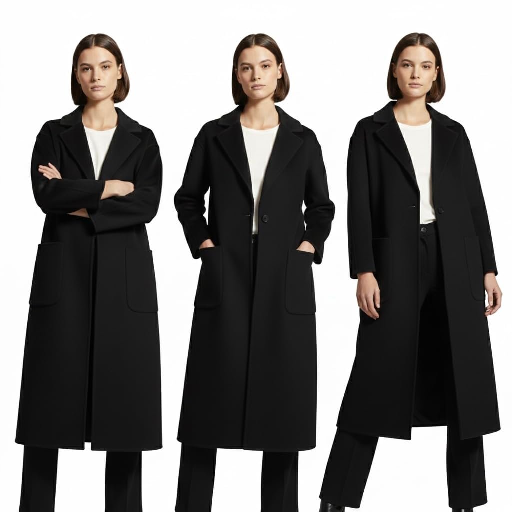 Women's Long Wool Blend Winter Black Overcoat Shoulder 20.5" Bust 42" Length 40.5" XL - Image 2