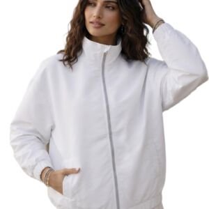 White Water Resistant Jacket Women Winter Bomber Coat Zip Up Outerwear