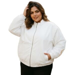 White Full Sleeve Jacket Women Winter Coat Warm Quilted Zip Up Outerwear