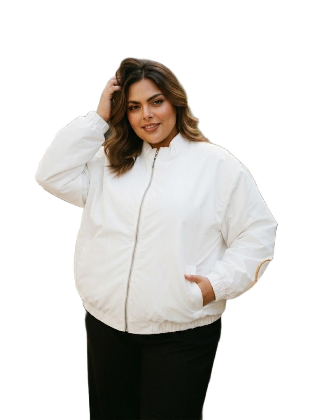 White Full Sleeve Jacket Women Winter Coat Warm Quilted Zip Up Outerwear