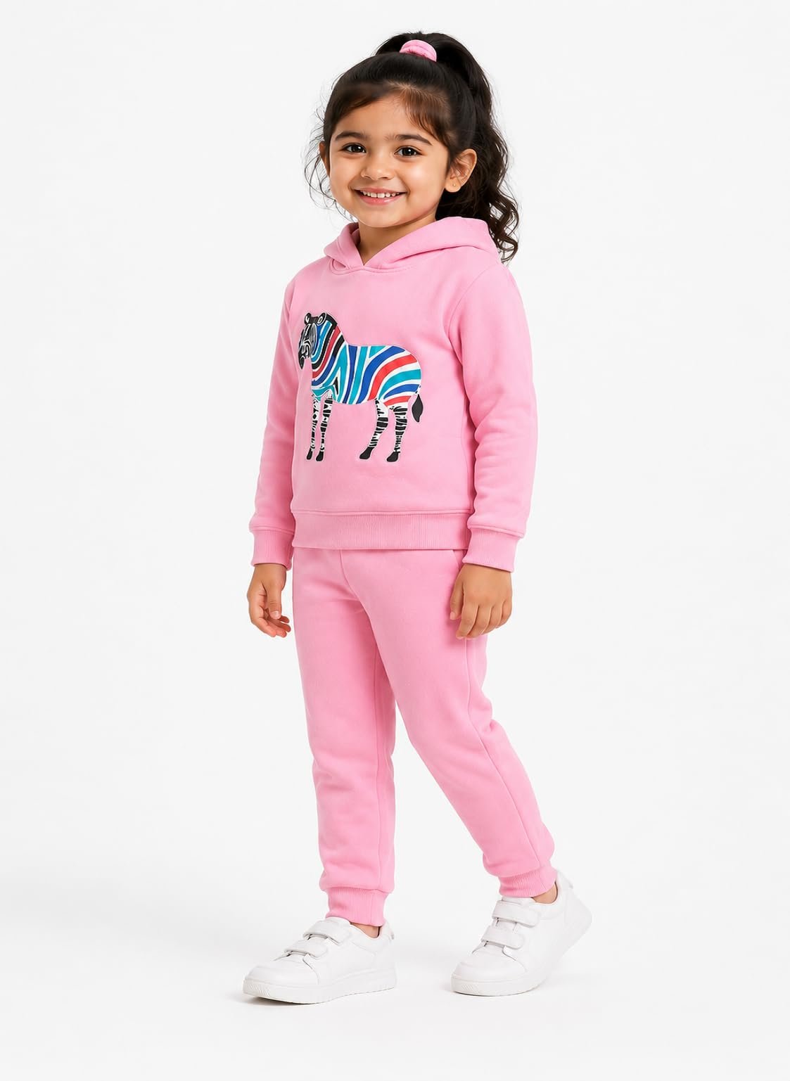 Kids Hoodie Pyjama Set Pink Zebra Embroidery Print Clothing Set. - Image 3