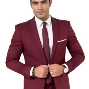 Men's Slim Fit Maroon Blazer, Single-Breasted Notch Lapel Formal for Wedding and Party (in, Numeric, 40, Regular)