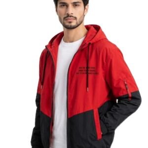 Men Jacket, Hooded Full Zip Color Block Windbreaker, Lightweight Casual Jacket with Long Sleeves, Drawstring Hood and Side Pockets