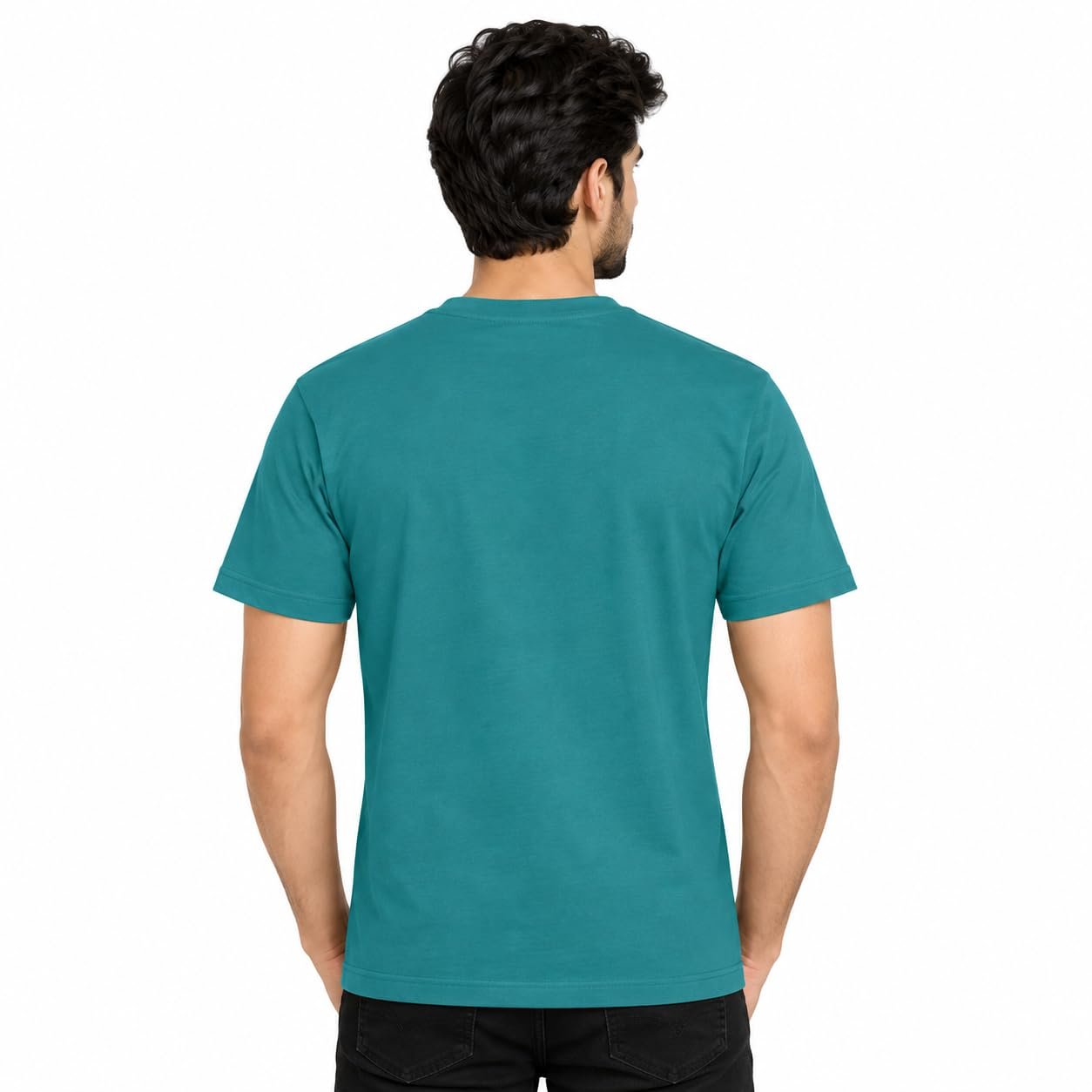 Men's Solid Round Neck Half Sleeve T-Shirt, Regular Fit Casual Wear Top(Green) - Image 2