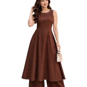 Rayon Kurta for Women | Sleeveless Kurti Set Woman | Anarkali Kurti with Palazzo | Plain Co Ord Outfit | Office Party Traditional Clothing for Womens (in, Alpha, Regular, Womens, Brown)