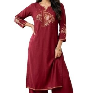 Women's Cotton A-Line Printed Co-Ord Set with Palazzo | Kurta Set for Women | A-Line Kurti Co-Ord Set | Printed Kurti Palazzo | Women Kurta Set (IN, Alpha, Regular, Wome, maroon)