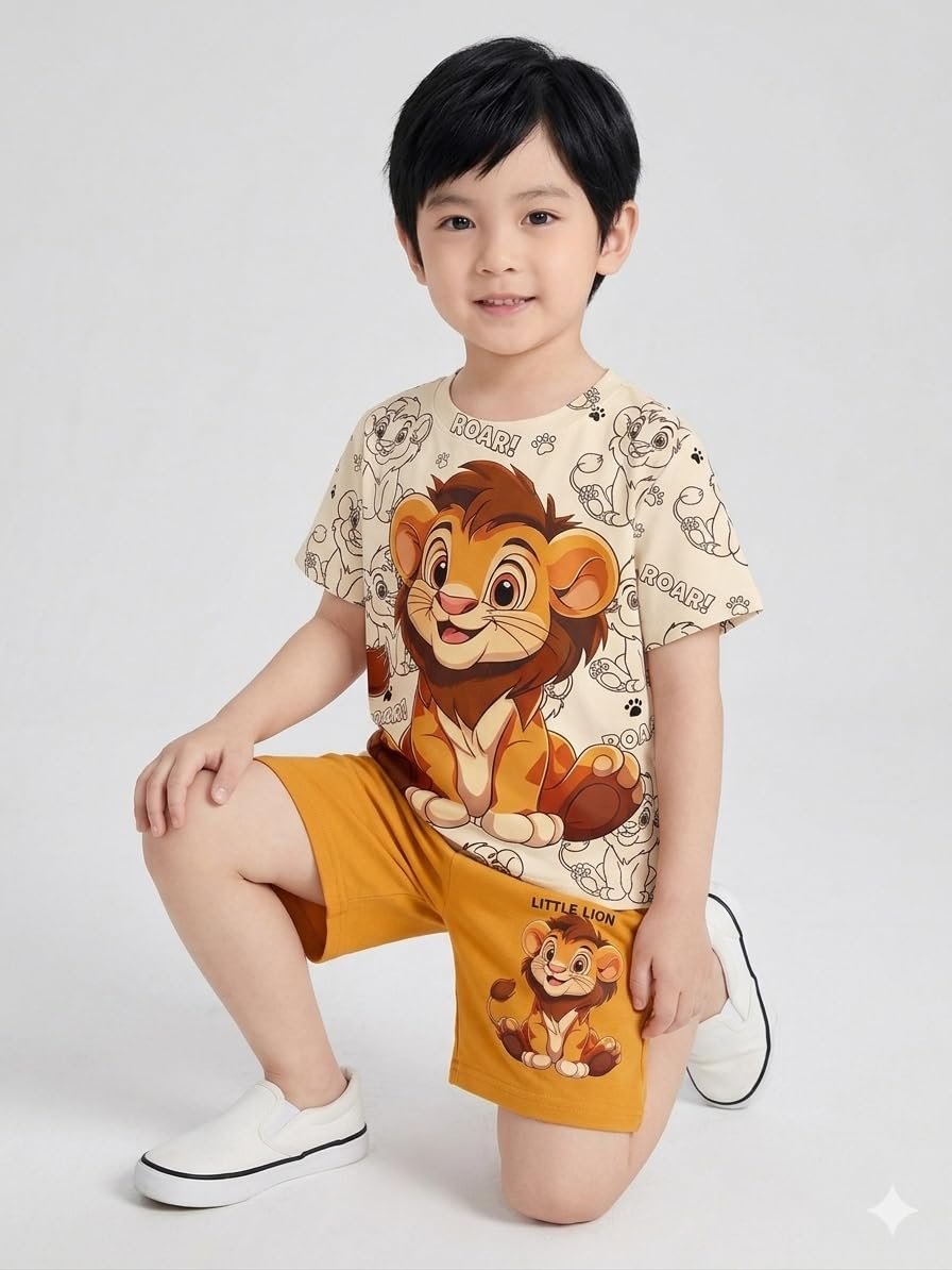 M.C Kids Dress for Boys | Cotton Half Sleeve Animal Printed T-shirt and Shorts Combo | Stylish Summer Wear Baby Boy Dress | Lightweight, Kids Dress Set (6-9 month)