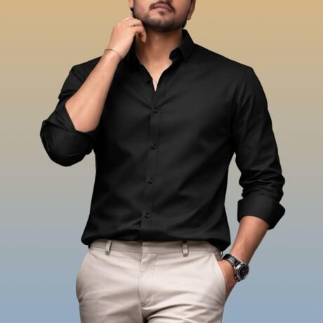 Men’s Casual Cotton Blend Shirt | Regular Fit | Full Sleeve | Solid Design *D14 COL Black *L