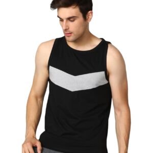 Men's Cotton Colorblocked Sleeveless T-Shirt (Black)