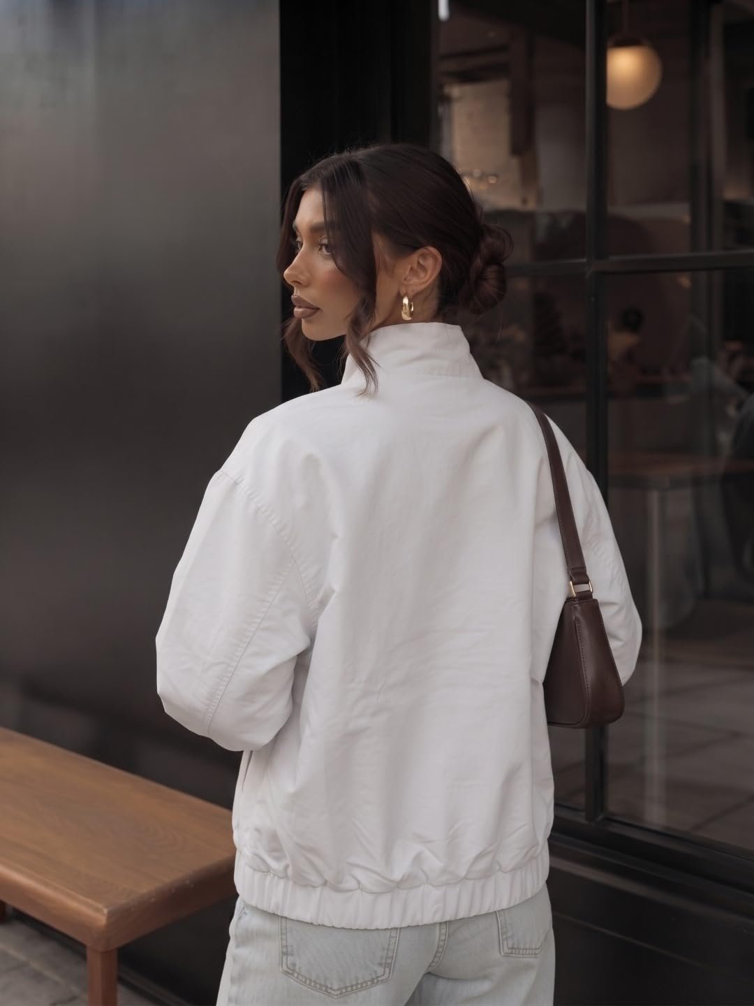 Women's White Thermal Jacket Warm Winter Coat Quilted Zip Up Outerwear - Image 2