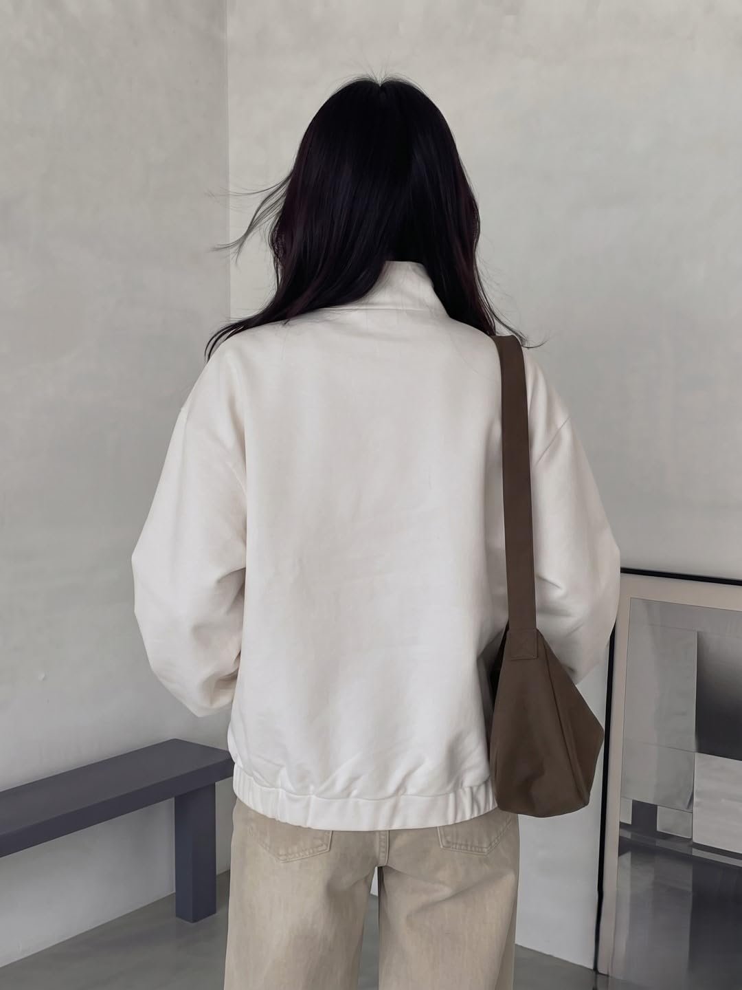 White Water Resistant Jacket Women Winter Bomber Coat Zip Up Outerwear - Image 2
