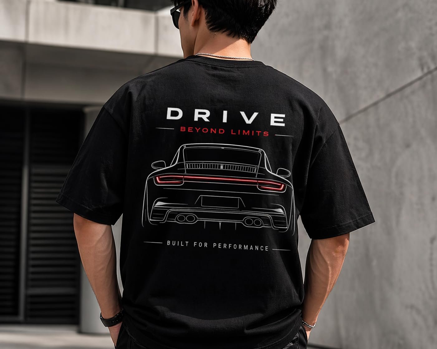 Men’s Graphic Printed T-Shirt | Luxury Sports Car Back Print | Drive Beyond Limits Design | 180 GSM Premium Cotton | Drop Shoulder Regular Fit Casual Streetwear Tee for Men (IN, Alpha, Regular) - Image 4
