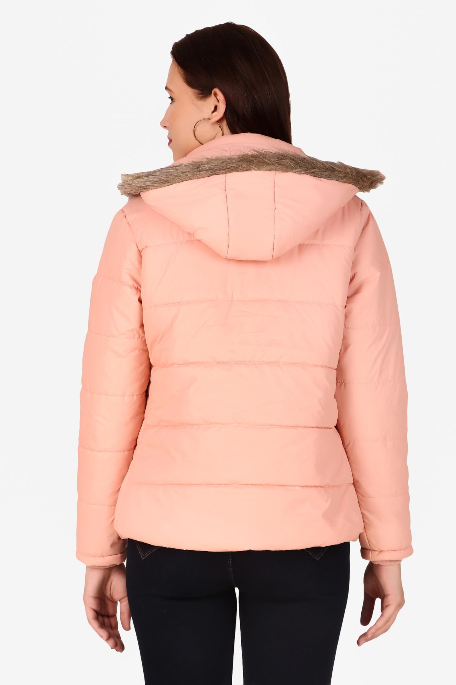 Fashionable Jacket For Girls Jacket For Womenโs Latest Solid Color Stylish Long Jacket/Women's Quilted Jacket Full Sleeves Winter Jacket Girls Winter Wear Jacket (Peach) - Image 5