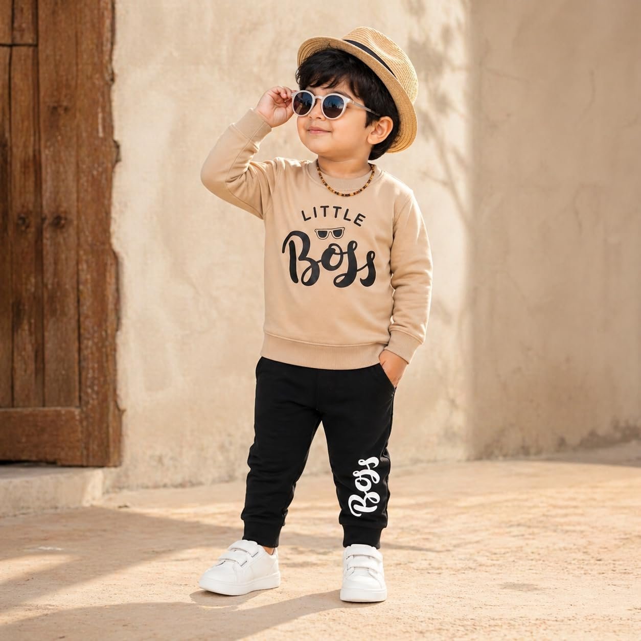 Kids Dress for Boys | Printed Boy's Cotton Full Sleeves Sweatshirt and Pant Set | Sweatshirt and Joggers Combo Clothing Trendy Dress for Baby Boys-Black (Little boss, 6-12 M) - Image 5