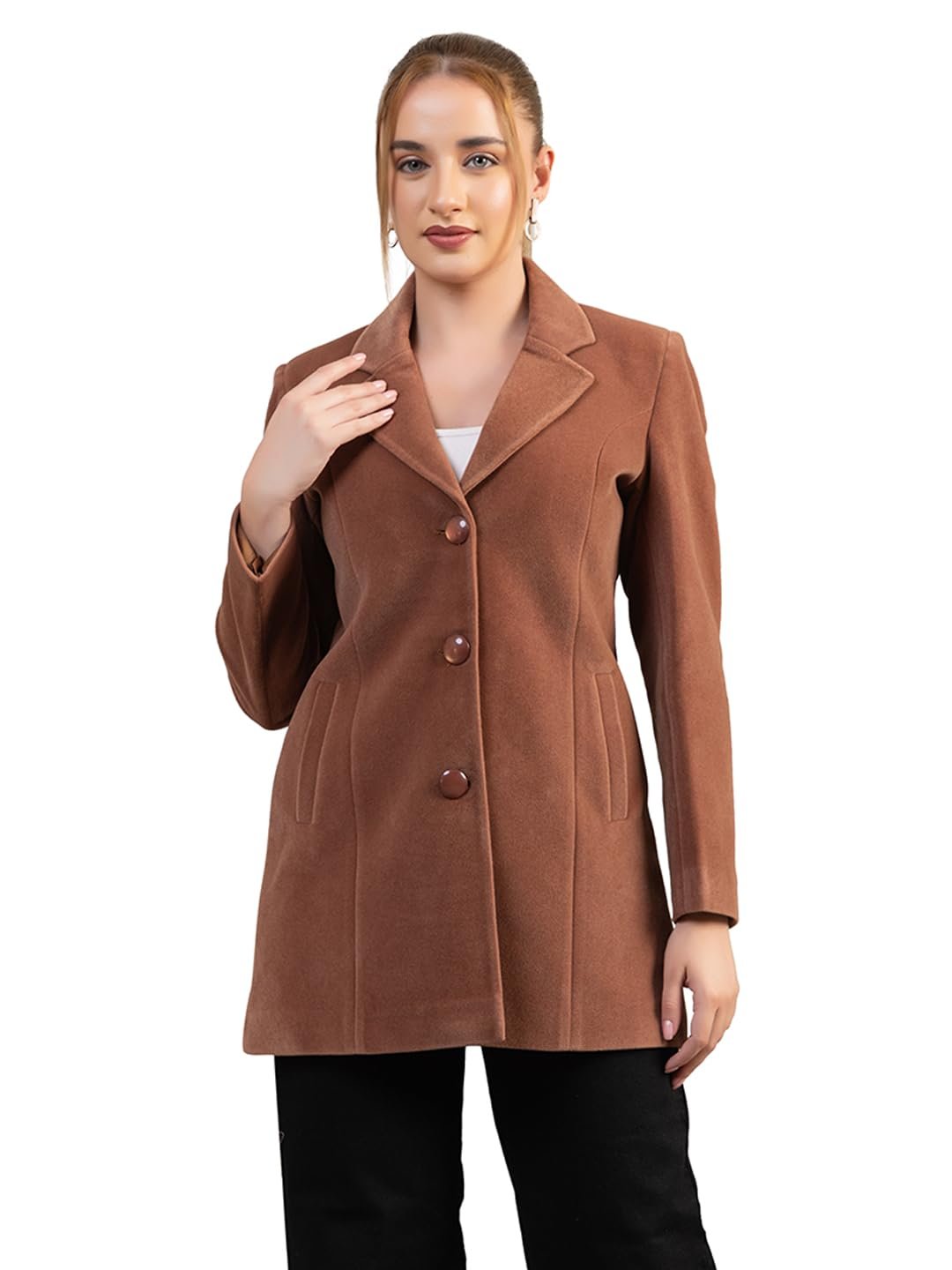 Winter Wear Casual Wear Acrylic Blend Soft & Warm Full Sleeve Solid Womens Long Coat (4354Mouse)