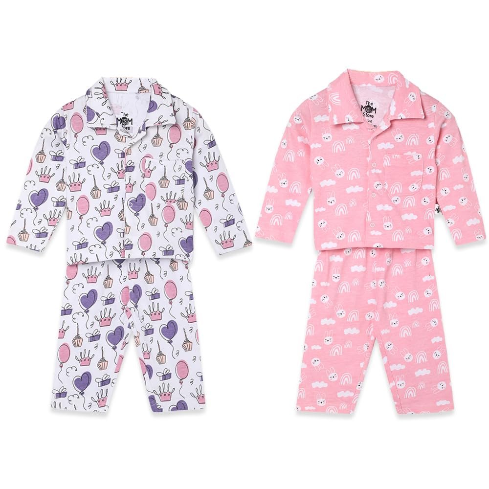 Cotton Night Suit for Kids Boys and Girls | Breathable Night Dress for Kids Boys and Girls | Printed Pajama Set | All-Season Daily Use Sleepwear | Party, Bunny | 4-5Y | Pack of 2 - Image 7