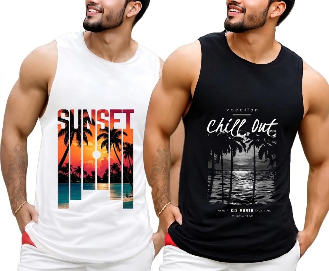 Vest for Men Sleeveless Pack of 2 Men Vest Men Comfortable Gym Wear for Men Vests Multicolour
