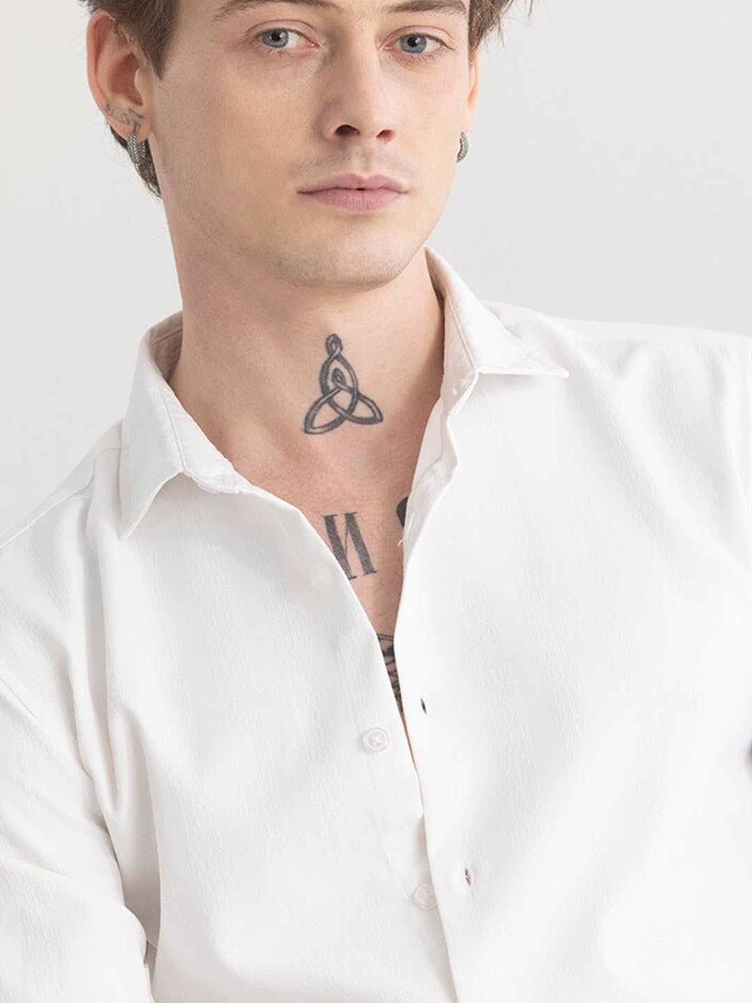 Men's Cotton Casual Solid Plain Formal/Semi Formal Stylish Latest Plain Slim Fit Shirt for Men Casual Ivory White Plus Size Shirt for Men (Ivory-White; Large) - Image 2