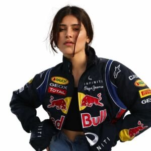Racing Bomber Jacket for Men & Women | Motorsport Graphic Print Winter Puffer Jacket | Vintage Biker Streetwear Zip-Up Outerwear | Casual Urban Fashion Coat for Travel (IN, Alpha, Regular)