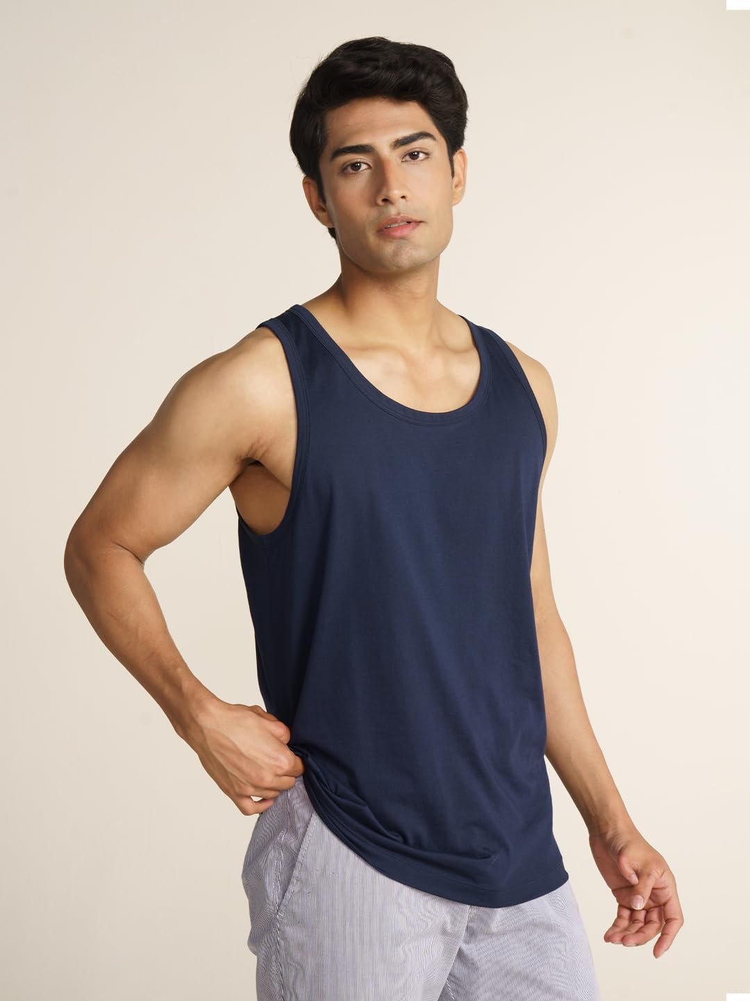 Breeeze Tank Top, Ultra-Lightweight Gym Vests for Men Workout, Anti-Fade Cotton Blend Sando for Man, Relaxed Fit and Airy Sleeveless T Shirts-Midnight Blue - Image 4