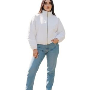 Women's White Down Alternative Jacket Winter Coat Warm Zip Up Outerwear