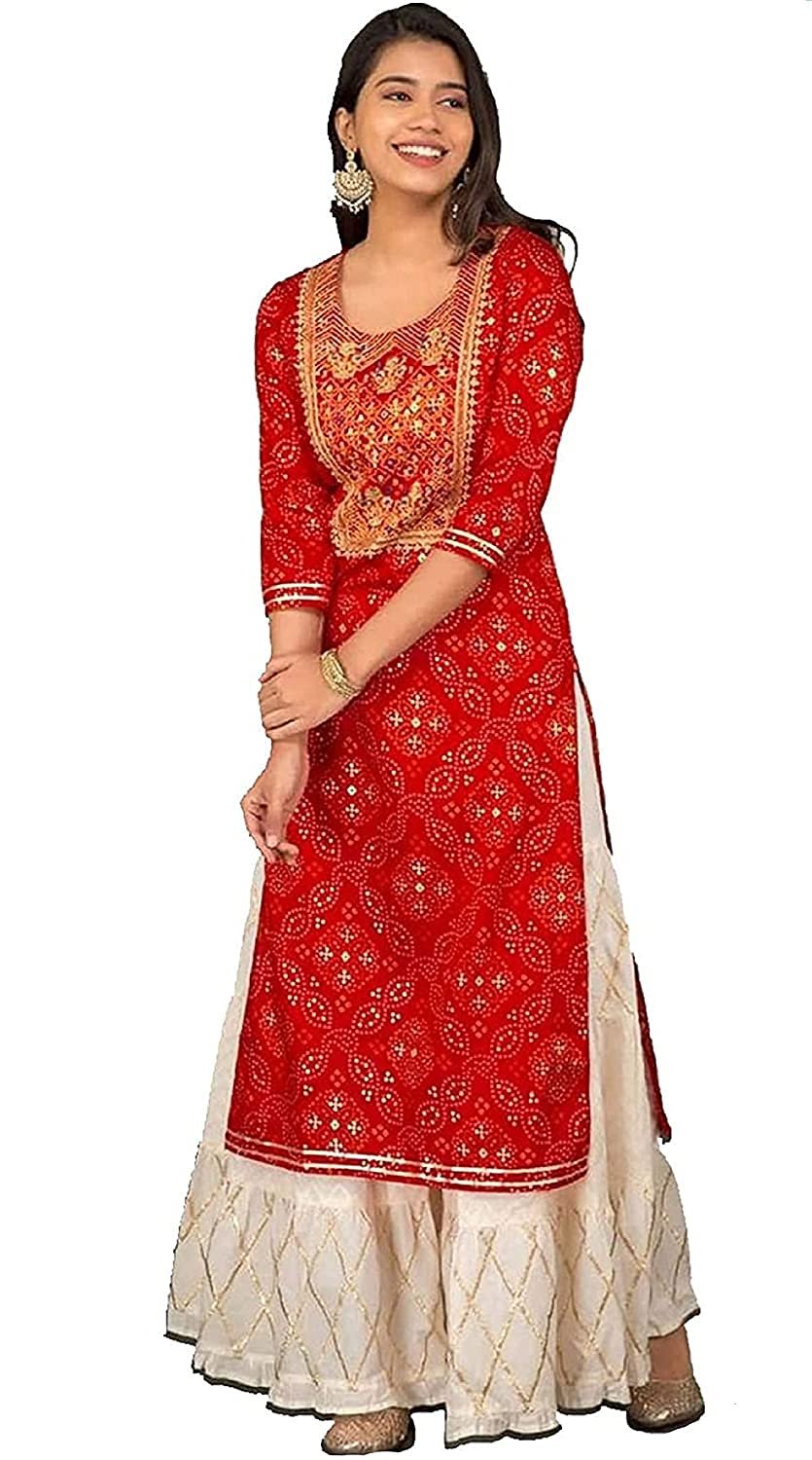Generic Women Rayon Kurta Palazzos Set(KURTI-RD-XXL_Red_2XL)