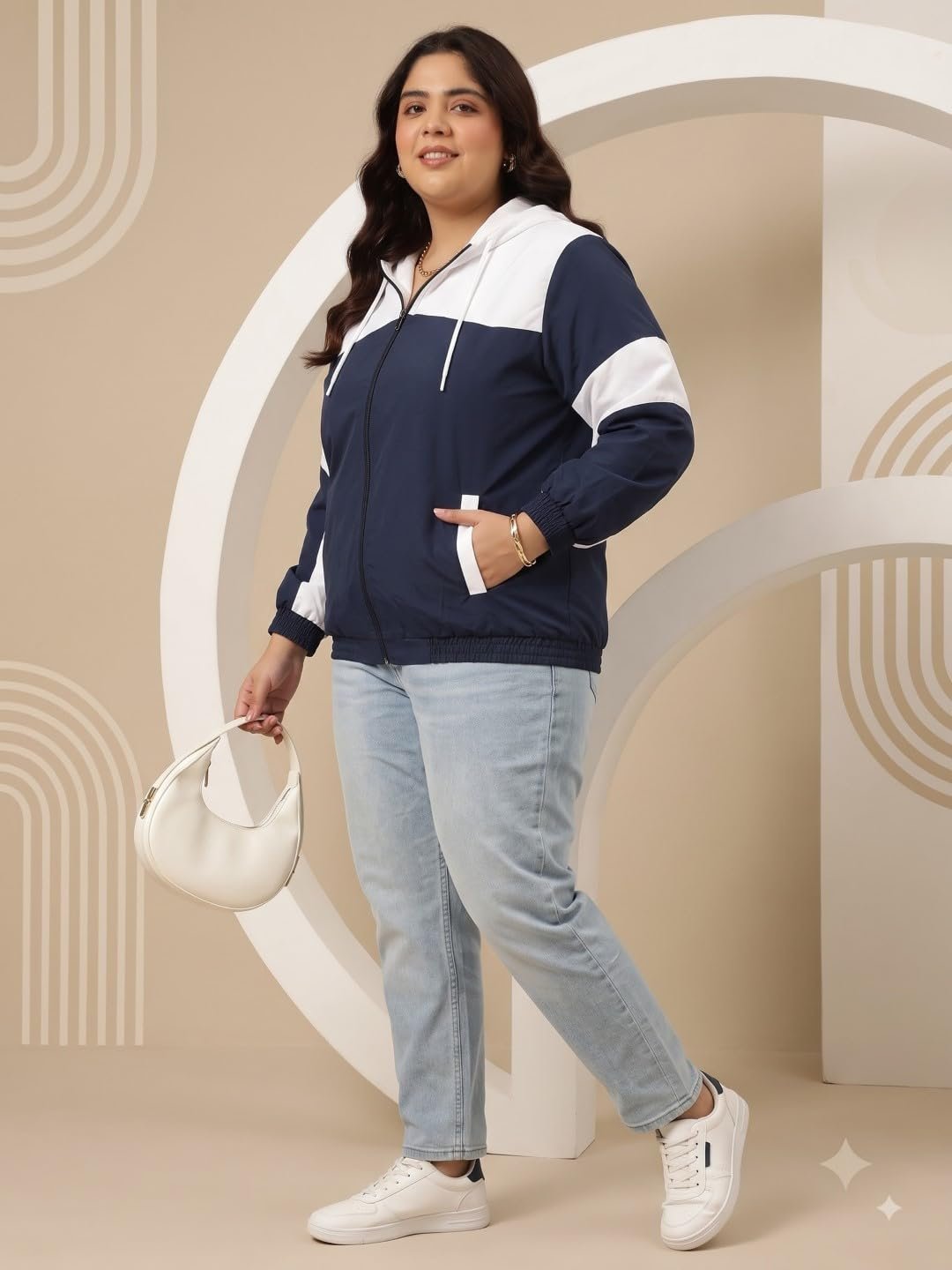 Women’s Casual Two Tone Zip Up Windbreaker Jacket - Image 4