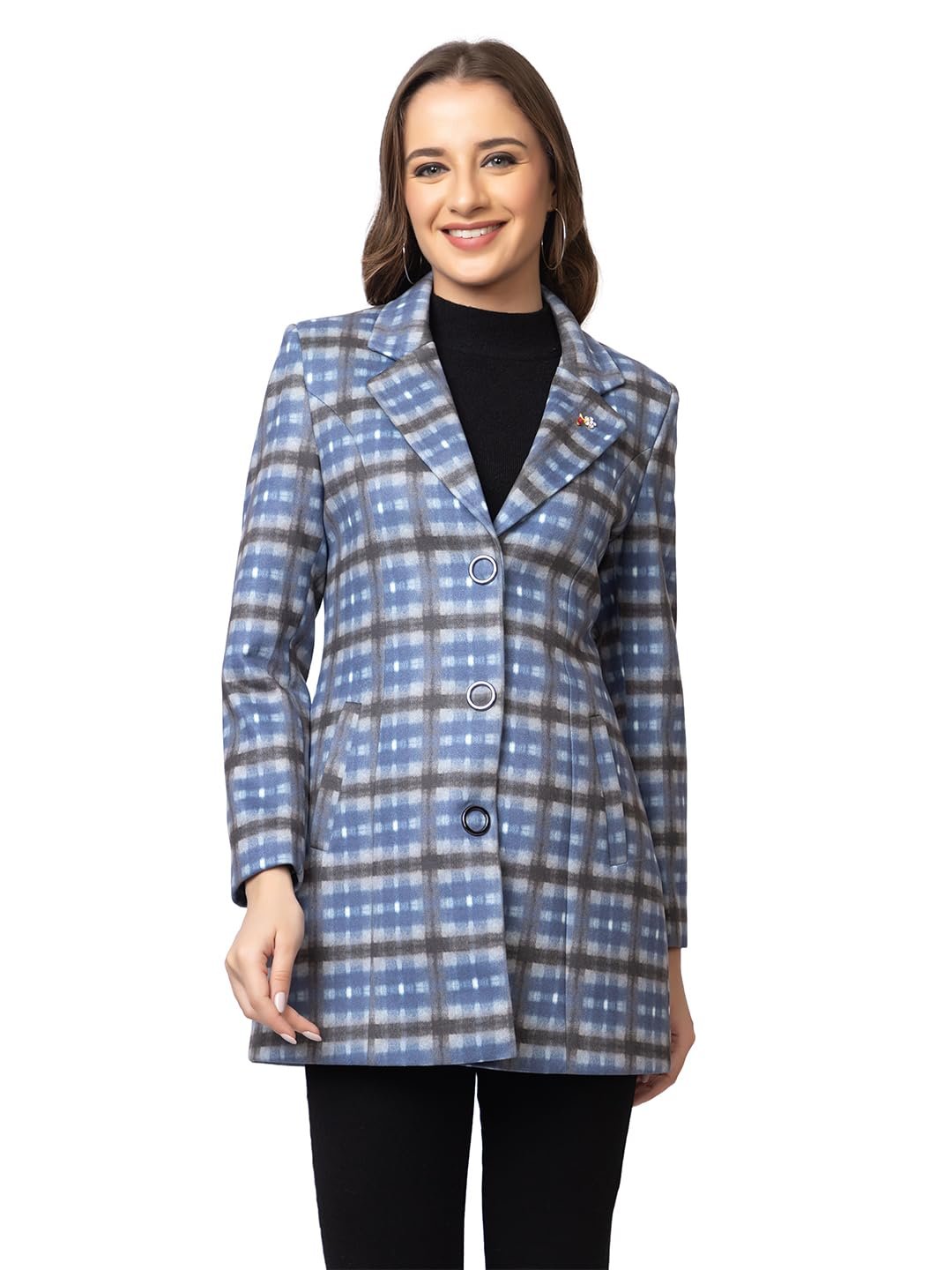 Winter Wear Casual Tweed Full Sleeve Womens Long Blazer's (4172 Blue)