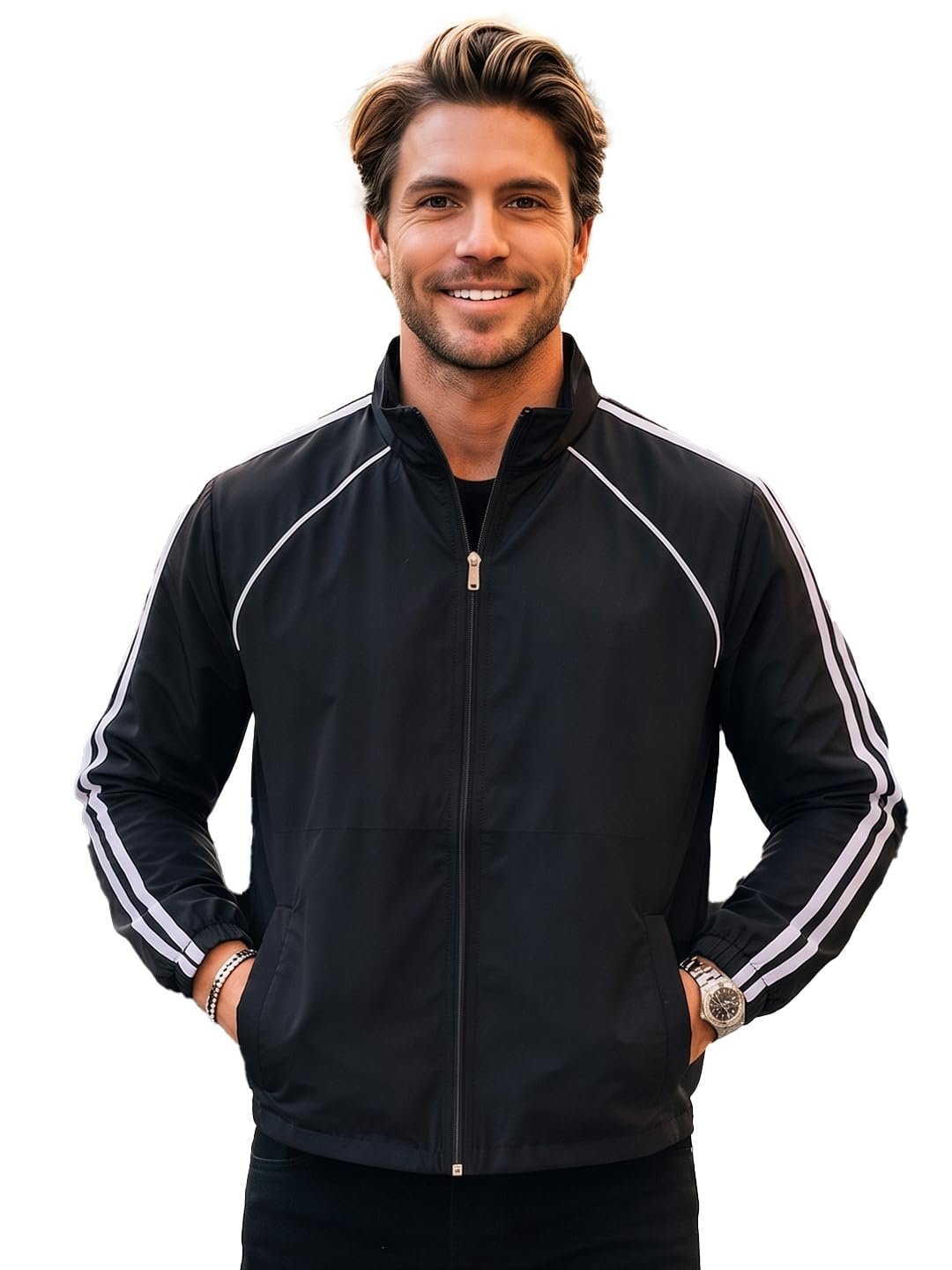 Men Lightweight Windcheater Zipper Jacket