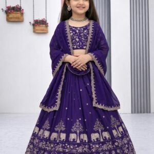 Kids Chiffon Lehenga Choli, Ethnic for Girls (BLUE, 7-8 Y)