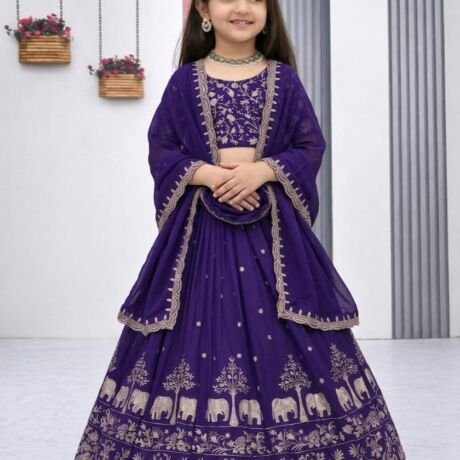 Kids Chiffon Lehenga Choli, Ethnic for Girls (BLUE, 7-8 Y)