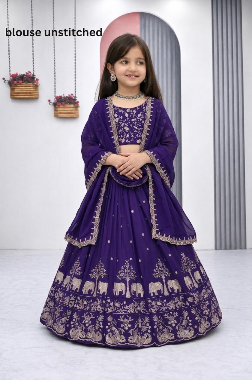 Kids Chiffon Lehenga Choli, Ethnic for Girls (BLUE, 7-8 Y)