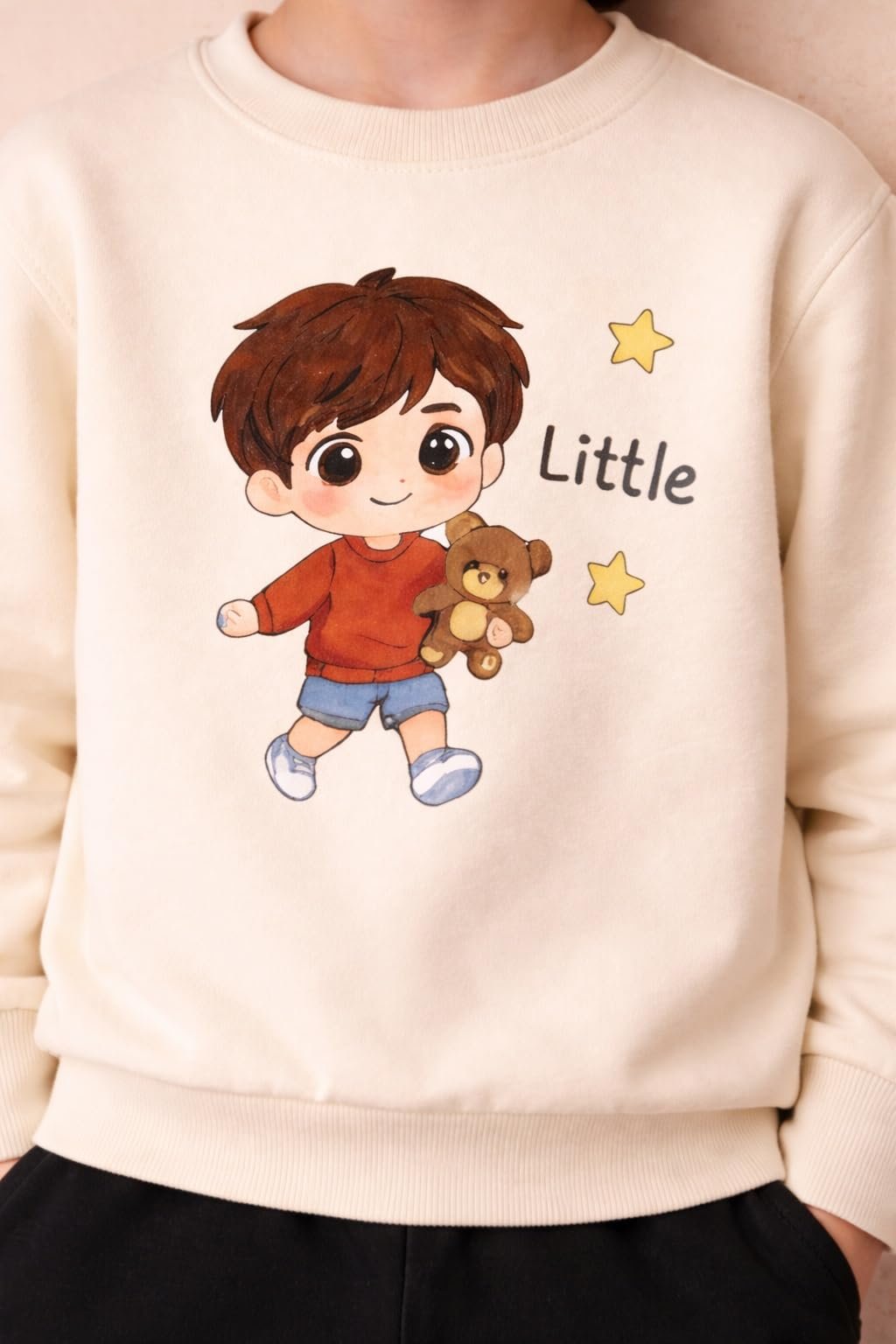 Boy’s Cotton Blend Printed Sweatshirt & Jogger Set with Long Sleeve Pullover with Elastic Waist Pants Casual 2-Piece Outfit Ideal for Toddlers & Kids (1-2Yr-Off White) - Image 2