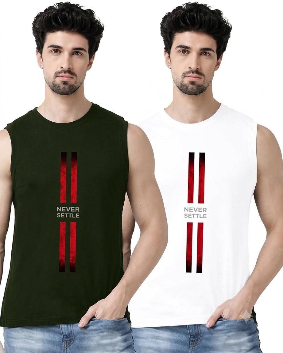 Pack of 2 Cotton Printed Sleeveless Vests for Men – Stylish & Sweat-Absorbent Multicolour