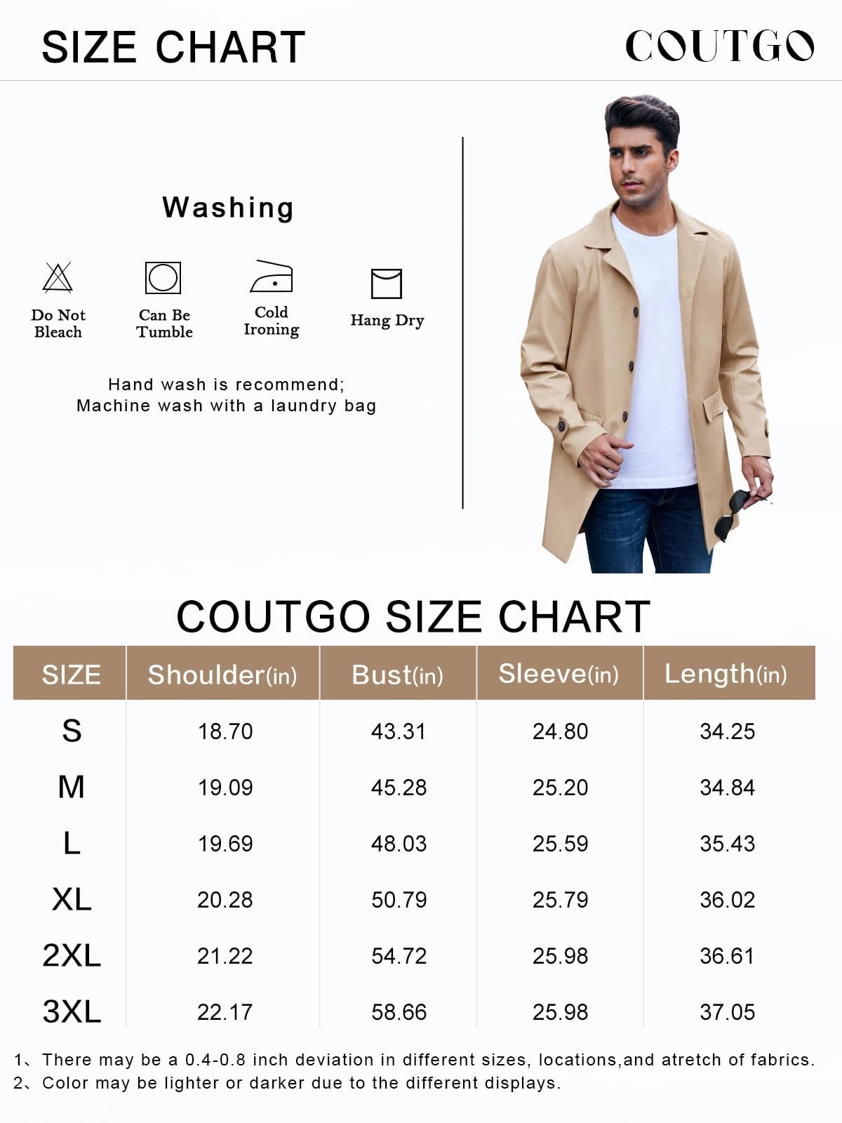 Mens Trench Coat Slim Fit Single Breasted Casual Long Jacket Lightweight Lapel Fall Windbreaker Overcoat, Black, X-Large - Image 6