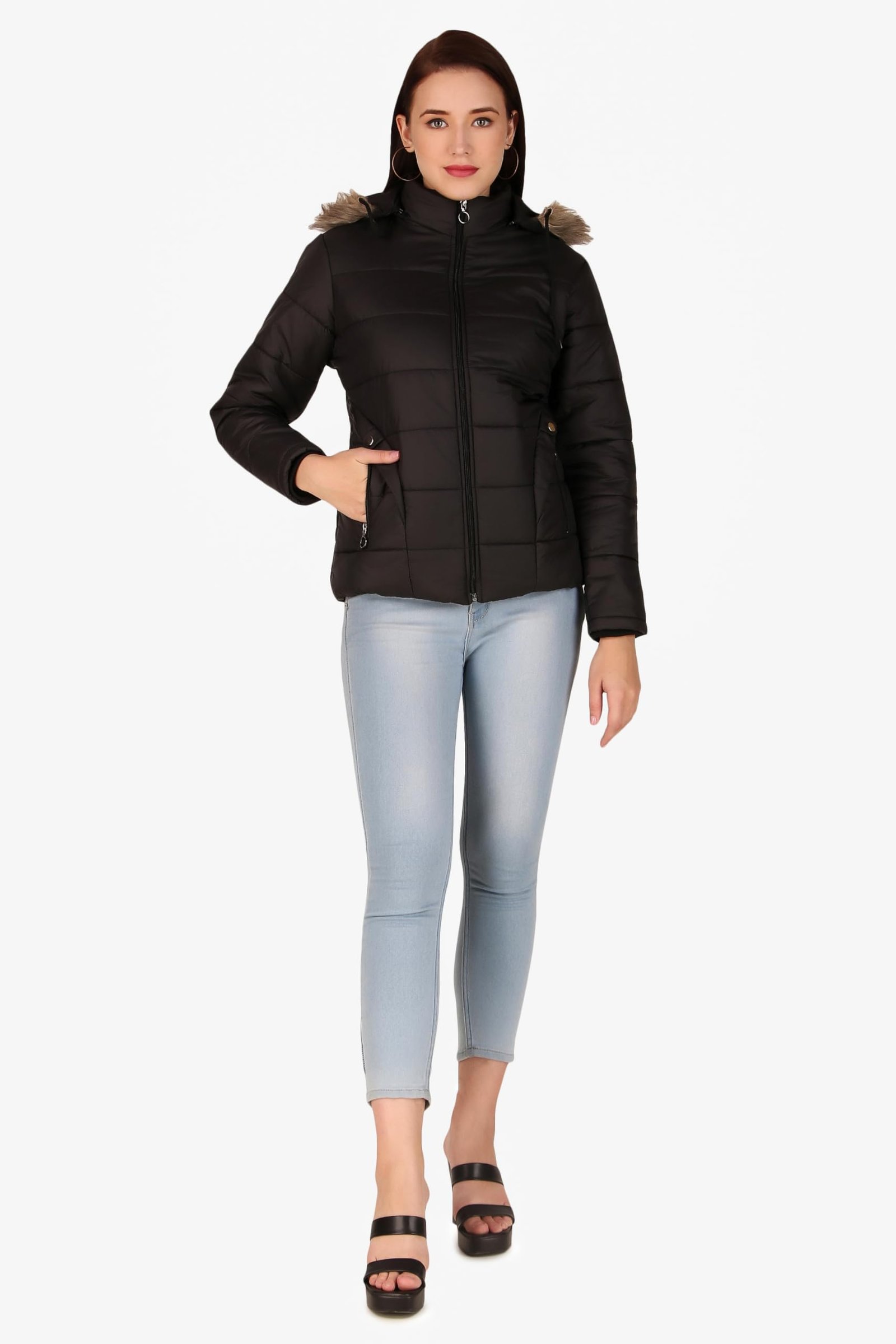 Fashionable Women's Long Quilted Jacket - Full Sleeves Winter Wear for Girls, Stylish Solid Color (Black) - Image 6