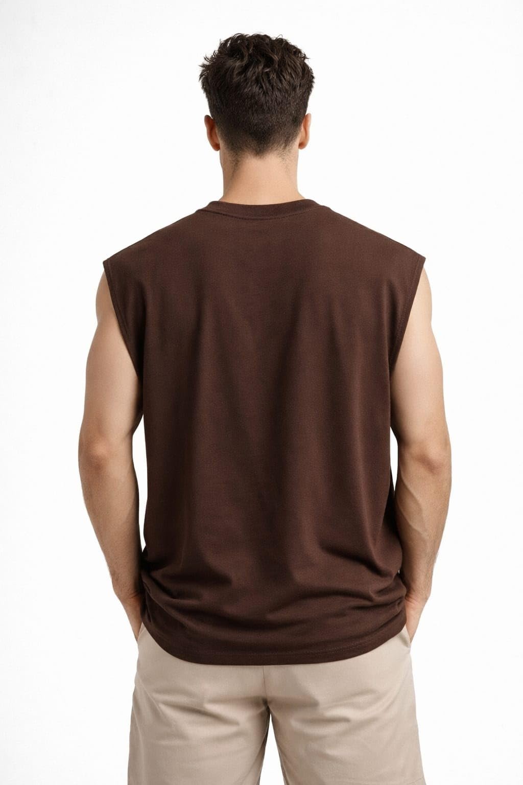 Zym Men's Terry Cotton Sleeveless Vest Tank Top Brown - Image 2