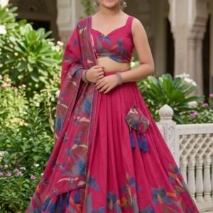 Girls Lehenga Choli Set, Floral Print with Dupatta, Festive Ethnic Wear for Kids (PINK, 10-11 Y)