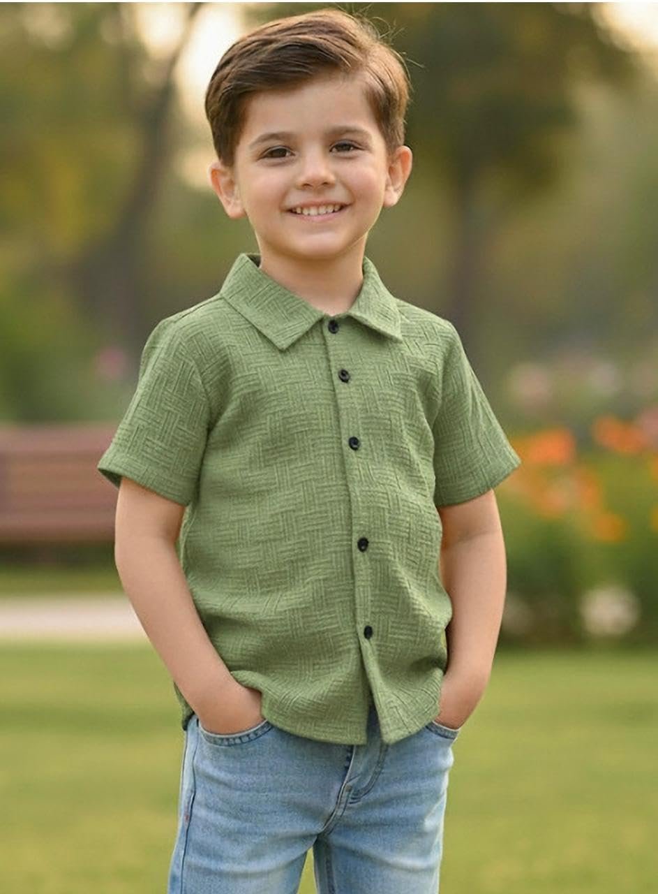 Shirt for Boy | Half Sleeve Club Collar Shirts | Formal and Casual Wear | Stylish Solid Shirt for Boys | Regular Fit Buttoned Shirts (BOY, Mehndi, 4 Year -5 Year) - Image 4